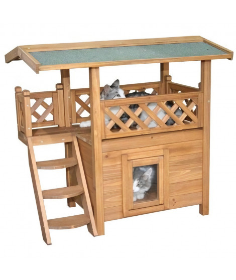 Maisonnette pour chat - KERBL - Lodge - Bois - Marron / Vert - 77 x 50 x 73 cm