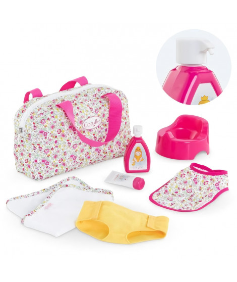 Accessoires poupon - COROLLE - Coffret Accessoires a langer fleuri - Pour poupon 36 et 42 cm - 7 accessoires - Des 2 ans