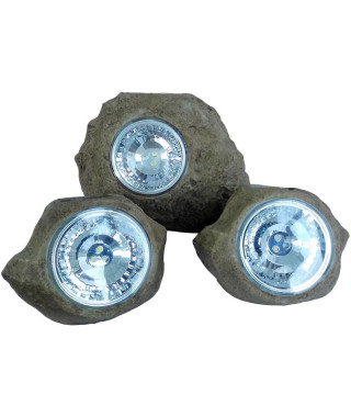 Lot de 3 rochers solaires de jardin a poser - LUMISKY - ROCKY BROWN - 14 et 9 cm - Balisage - LED blanc