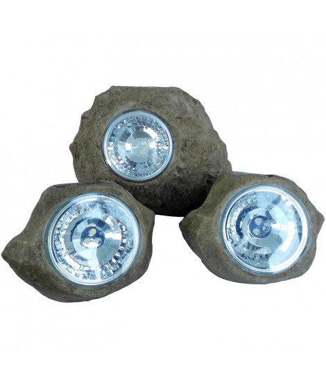 Lot de 3 rochers solaires de jardin a poser - LUMISKY - ROCKY BROWN - 14 et 9 cm - Balisage - LED blanc