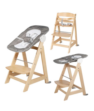 ROBA Chaise Haute Évolutive Born Up 2 en 1 + Transat Inclinable - Sternenzauber - Des la Naissance - Bois Naturel