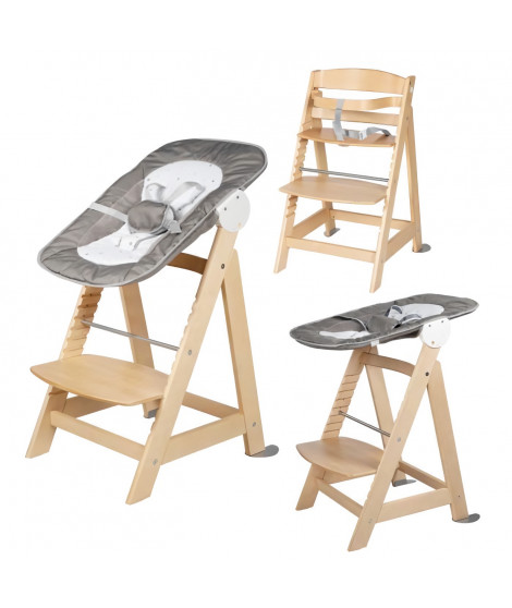 ROBA Chaise Haute Évolutive Born Up 2 en 1 + Transat Inclinable - Sternenzauber - Des la Naissance - Bois Naturel