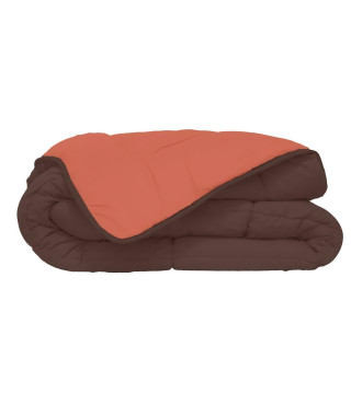 Couette Microfibre 400g/m² CALGARY Chocolat & Corail 200x200cm