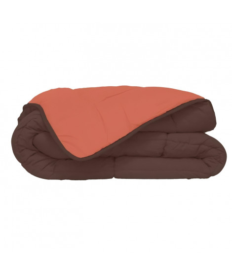 Couette Microfibre 400g/m² CALGARY Chocolat & Corail 200x200cm
