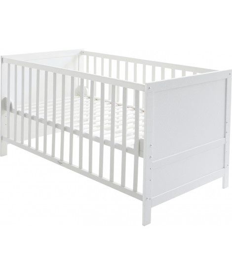 Lit Bébé Évolutif 70x140 - ROBA - Réglable en Hauteur - 3 Barreaux Amovibles - Coins de Transformation Inclus - Bois Blanc
