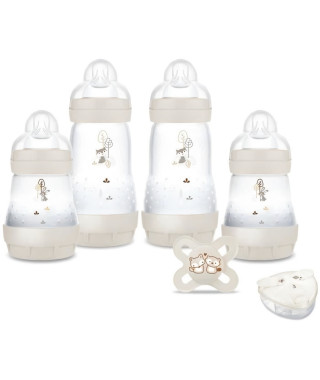 Coffret Naissance - MAM - 4 Biberons + 1 Sucette + 1 Boîte doseuse - Sable
