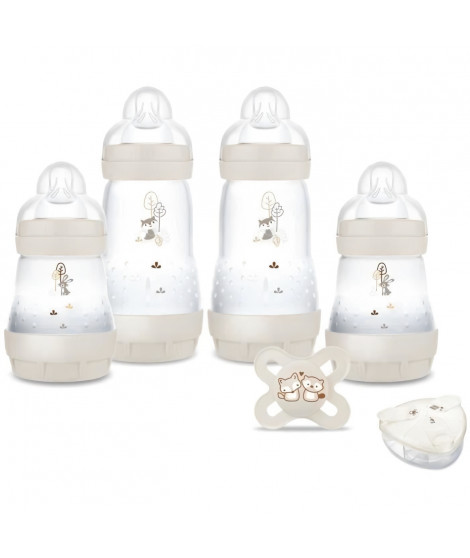 Coffret Naissance - MAM - 4 Biberons + 1 Sucette + 1 Boîte doseuse - Sable