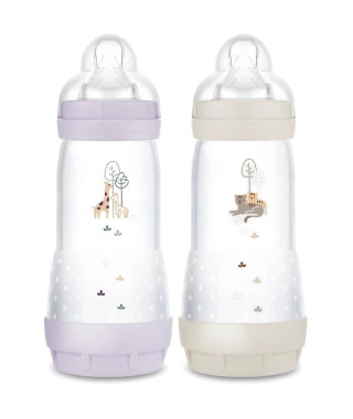 Lot de 2 Biberons - MAM - Easy Start - Anti-colique - 320 ml - Tétine débit 3 - Lilas + Sable