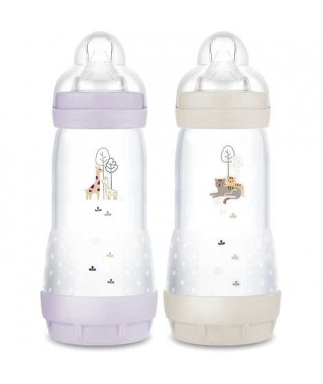 Lot de 2 Biberons - MAM - Easy Start - Anti-colique - 320 ml - Tétine débit 3 - Lilas + Sable