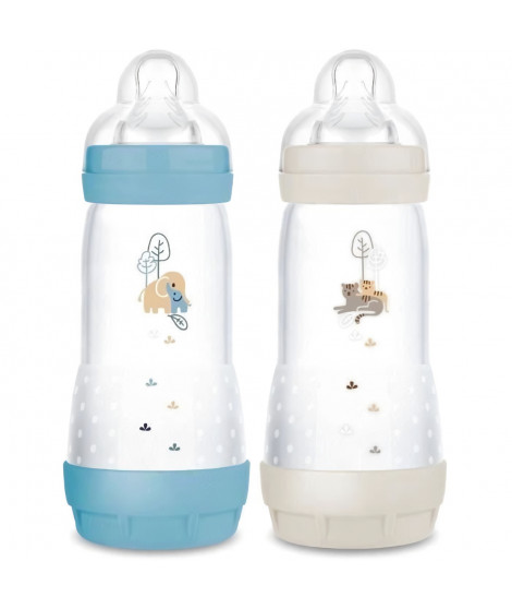Lot de 2 Biberons - MAM - Easy Start - Anti-colique - 320 ml - Tétine débit 3 - Océan + Sable