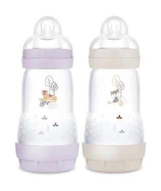 Lot de 2 Biberons - MAM - Easy Start / Anti-Colique - 260 ml - Tétine Débit 2 - Lilas + Sable