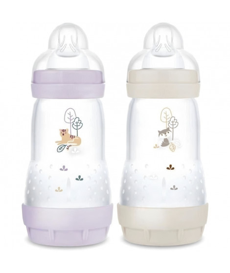 Lot de 2 Biberons - MAM - Easy Start / Anti-Colique - 260 ml - Tétine Débit 2 - Lilas + Sable