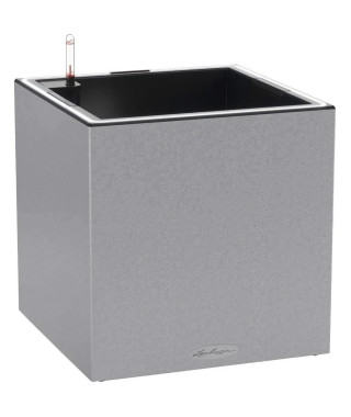 Pot de fleur LECHUZA Canto Stone Cube 40 - kit complet LED, gris pierre