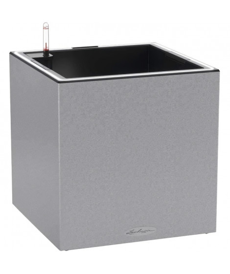 Pot de fleur LECHUZA Canto Stone Cube 40 - kit complet LED, gris pierre