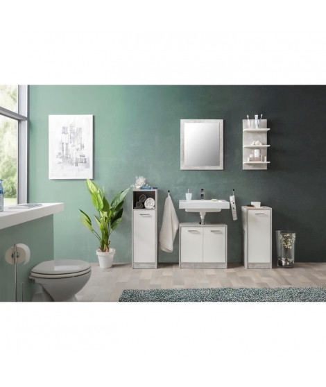 Ensemble de salle de bain Madeira - Coloris béton structuré - 1 meuble lavabo + 1 étagere + 1 petite commode +  1 commode