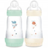 Lot de 2 Biberons - MAM - Easy Start - Anti-colique Classique - 260 ml - Tétine débit 2 - Menthe + Coton