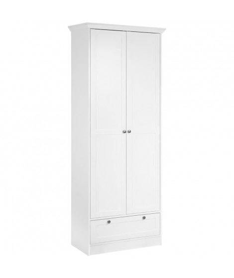 Armoire Landwood - Panneaux de particules et mélaminé - 2 portes - 18 paires - L80 x P39 x H200 cm - Blanc