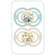 Lot de 2 sucettes avec boîte de stérilisation - MAM - Perfect Nuit - +6 mois - Silicone - Vert d'eau et beige