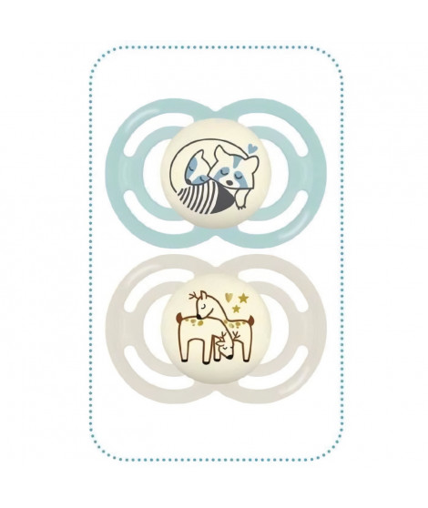 Lot de 2 sucettes avec boîte de stérilisation - MAM - Perfect Nuit - +6 mois - Silicone - Vert d'eau et beige