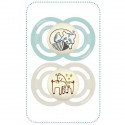 Lot de 2 sucettes avec boîte de stérilisation - MAM - Perfect Nuit - +6 mois - Silicone - Vert d'eau et beige
