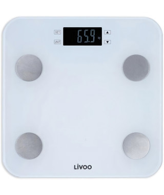 LIVOO DOM427W - Pese-personne impédancemetre - 13 mémoires utilisateurs - 180 kg - Plateau en verre trempé affichage LCD - Blanc