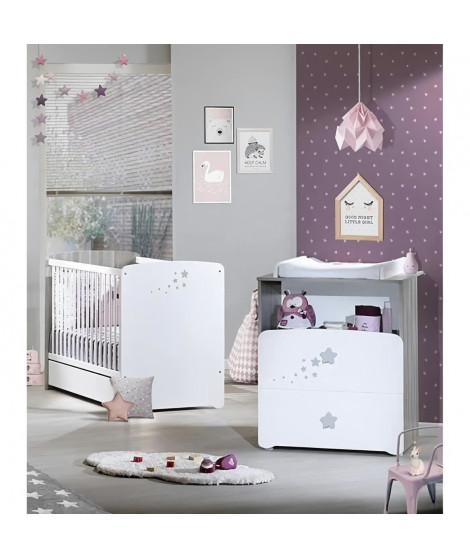 Chambre bébé duo Nao: lit 120x60, commode a langer - Babyprice - Blanc
