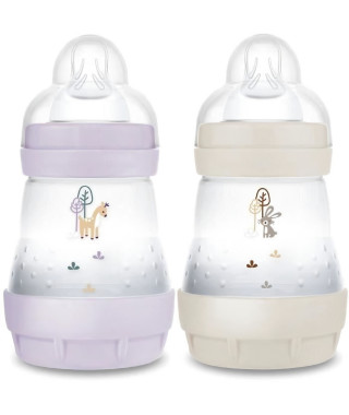 Lot de 2 Biberons - MAM - Easy Start - Anti-colique - 160 ml - Tétine débit 1 - Lilas + Sable