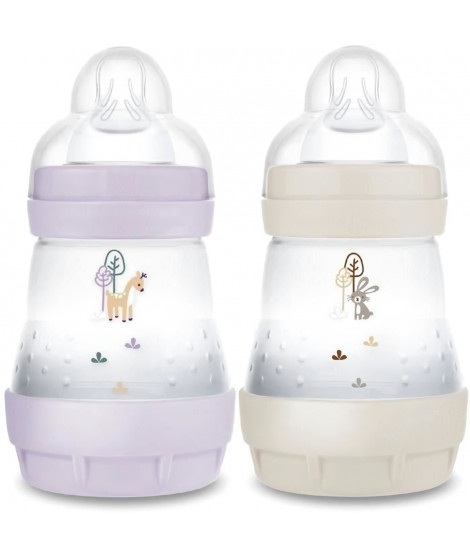 Lot de 2 Biberons - MAM - Easy Start - Anti-colique - 160 ml - Tétine débit 1 - Lilas + Sable