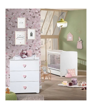 Chambre bébé duo Basic coeur: lit 120x60, commode a langer - Babyprice - Blanc