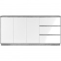 Buffet Phoenix 51A - Décor béton structuré / blanc brillant - Panneaux de particules - 3 portes/étageres/tiroirs - 178 x 88 x…