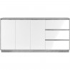 Buffet Phoenix 51A - Décor béton structuré / blanc brillant - Panneaux de particules - 3 portes/étageres/tiroirs - 178 x 88 x…
