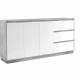 Buffet Phoenix 51A - Décor béton structuré / blanc brillant - Panneaux de particules - 3 portes/étageres/tiroirs - 178 x 88 x…