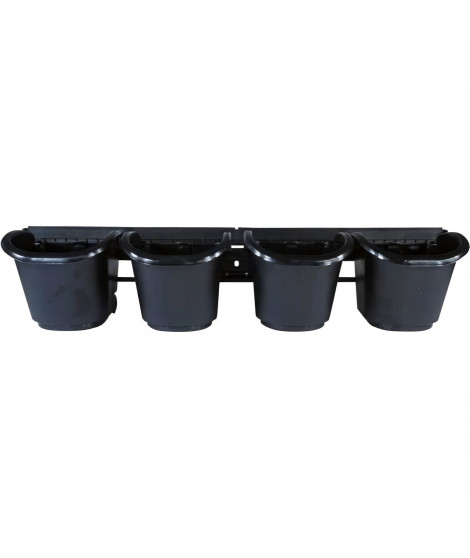 Jardiniere murale - Kit mural composé d'un support mural et de 4 pots (1 L) - Noir - Dim H 15 x L 60 cm - NATURE
