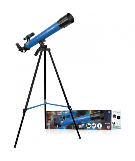 Lunette astronomique 45/600 AZ - BRESSER JUNIOR - Grossissement jusqu'a 100x - Trépied réglable en hauteur - bleu