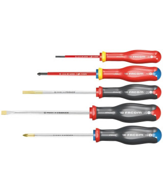 Coffret de 5 Tournevis Protwist FACOM -  AT.J5VEPB (dont 2 Tournevis isolés 1000V empreintes Fente et Prozidriv)