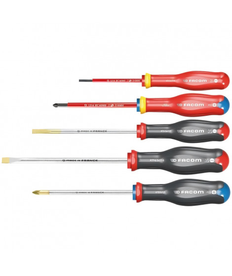 Coffret de 5 Tournevis Protwist FACOM -  AT.J5VEPB (dont 2 Tournevis isolés 1000V empreintes Fente et Prozidriv)