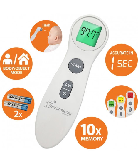 Thermometre frontal numérique - DREAMBABY - Infrarouge sans contact - Mesure de la température de la fievre - Pour bébés et a…