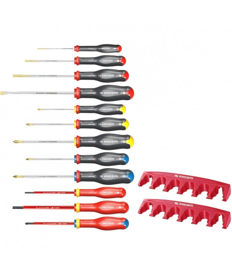 Jeu de 12 tournevis PROTWIST + 2 racks de rangement - FACOM - AT.J12R1PB