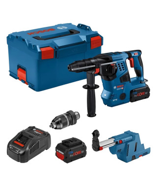 Perforateur Bosch Professional GBH 18V-28CF avec dispositif d'aspi GDE 18V-16, 2 batt ProCore 8,0Ah, Chargeur, en Lboxx -