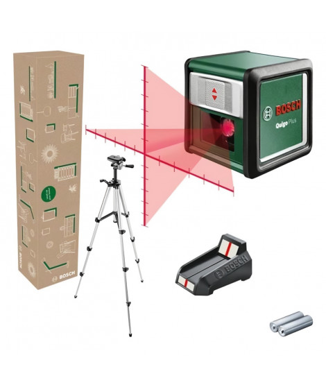 Laser ligne en croix Bosch -  Quigo + (Portée 7 m, livré avec piles, trépied 1,1m et coffret)