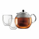 BODUM ASSAM SET Théiere a piston - 1,5 L - Avec 2 verres double paroi Pavina 0,25 l