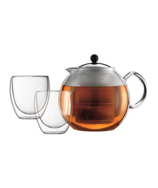 BODUM ASSAM SET Théiere a piston - 1,5 L - Avec 2 verres double paroi Pavina 0,25 l