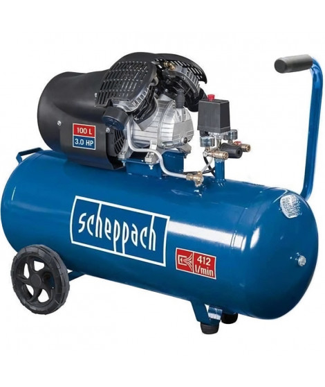 Compresseur d'air horizontal SCHEPPACH HC120DC - 100 L - 3CV - 10 bars - Double cylindre a moteur lubrifié