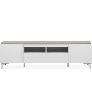 Meuble TV Bertrix 56A - Décor travertin / blanc - Panneaux de particules - 177 x 51,5 x 40 cm