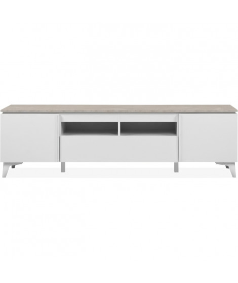 Meuble TV Bertrix 56A - Décor travertin / blanc - Panneaux de particules - 177 x 51,5 x 40 cm