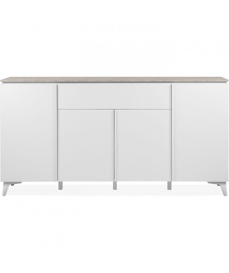 Buffet Bertrix 51A - Décor travertin / blanc - Panneaux de particules - 4 portes et étageres - 1 tiroir central - 177 x 92 x …