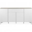 Buffet Bertrix 51A - Décor travertin / blanc - Panneaux de particules - 4 portes et étageres - 1 tiroir central - 177 x 92 x …