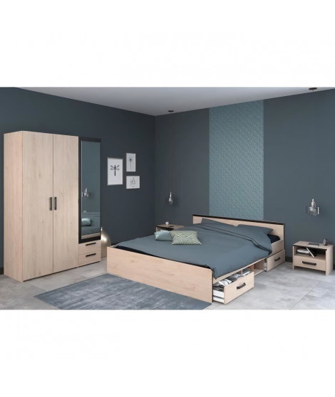 Chambre complete adulte - ZODIAC INDUS - Chene et noir - PARISOT