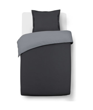 VISION - Bicolore - Housse de couette Réversible 140x200cm avec 1 taie 65x65cm - Anthracite/gris - 100% coton