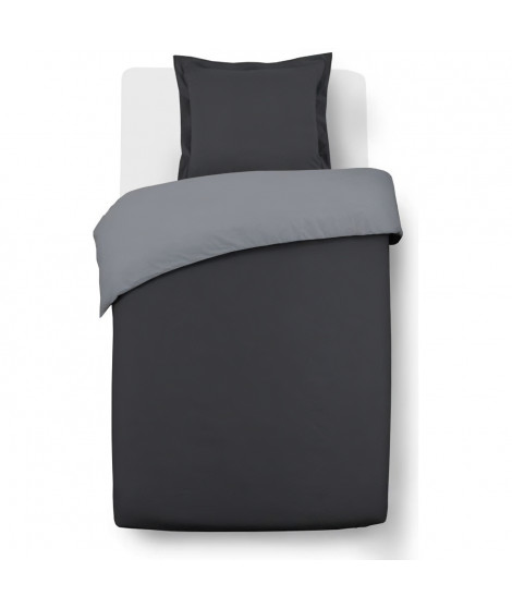 VISION - Bicolore - Housse de couette Réversible 140x200cm avec 1 taie 65x65cm - Anthracite/gris - 100% coton